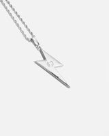 Iced Retro Lightning Bolt Pendant - White Gold - Cernucci