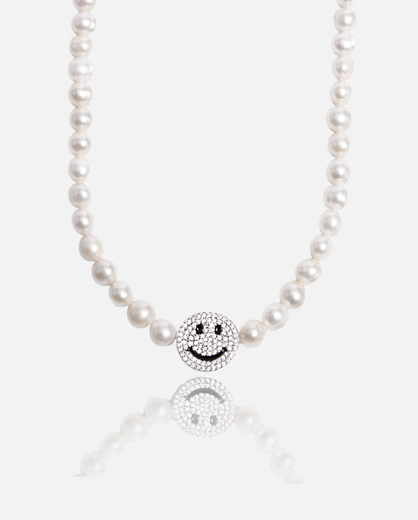 JM10 Iced Smiley Pearl Necklace - Cernucci