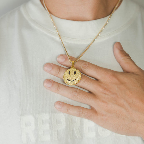 JM10 Iced Smiley Pendant - Gold - Cernucci