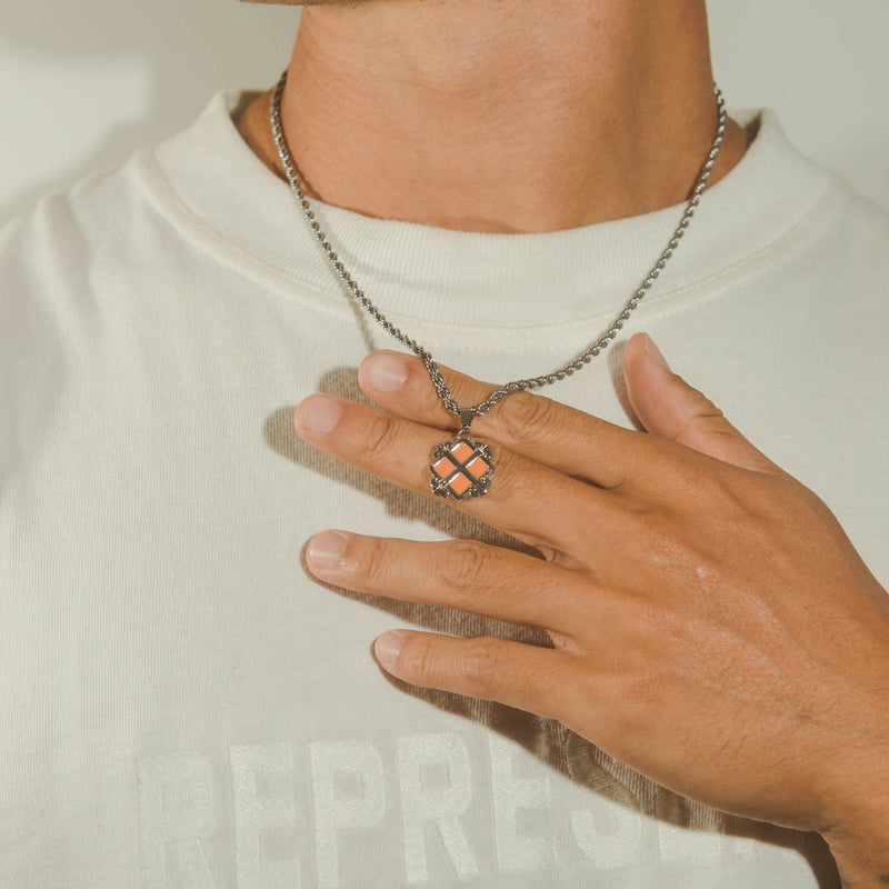 Orange Royal Cross Pendant - White Gold - Cernucci